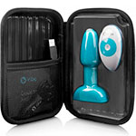 Голубая анальная пробка b-Vibe Rimming Petite с пультом в черном чехле