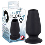 Фотография черной пробки для анальных игр и оригинальной упаковки Lust Tunnel Plug Orion