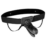 Черный двойной вибрострапон Lux Fetish с черным бандажным креплением
