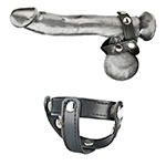 Изображение черного кожаного кольца для эрекции с заклепками Т-Style Cock Ring