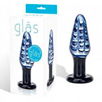 Стеклянная прозрачная пробка для анальных ласк с синим узором Glas Europa