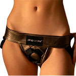 Коричневые трусики для страпона Strap-on-me Leatherette Harness Curious на модели